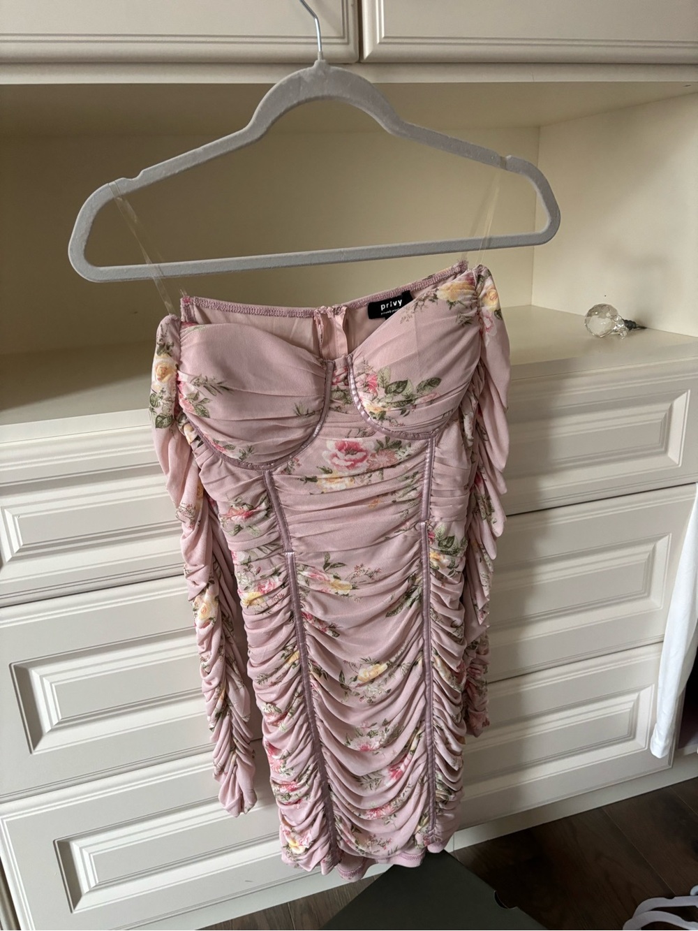privy Blush Pink Floral Ruched Corset Mini Skirt